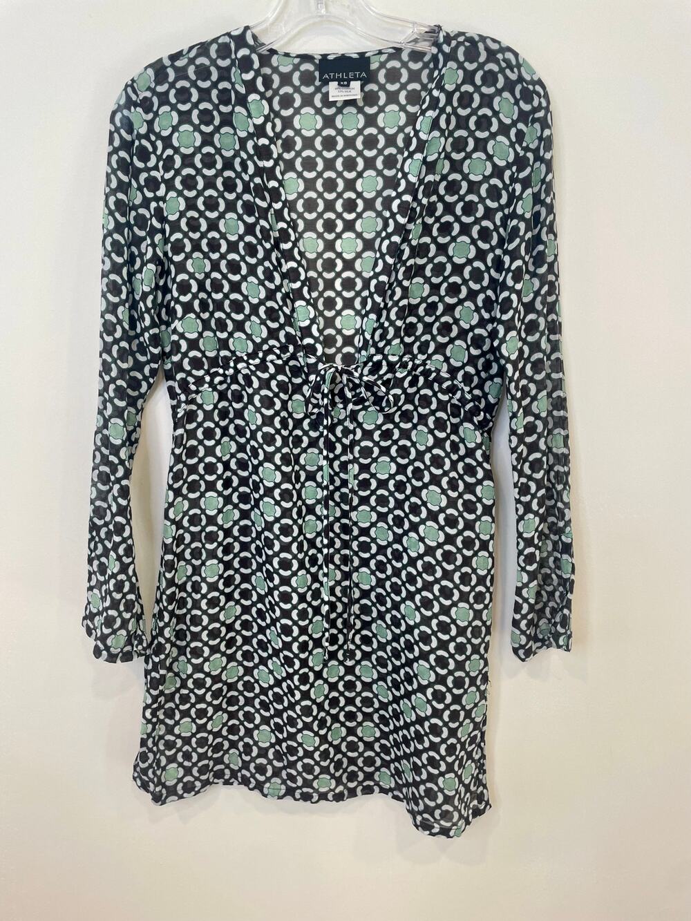 Athleta Mod Dot Surfside Coverup Brown/Green Silk/Cotton Blend Tie Waist Sz XS
